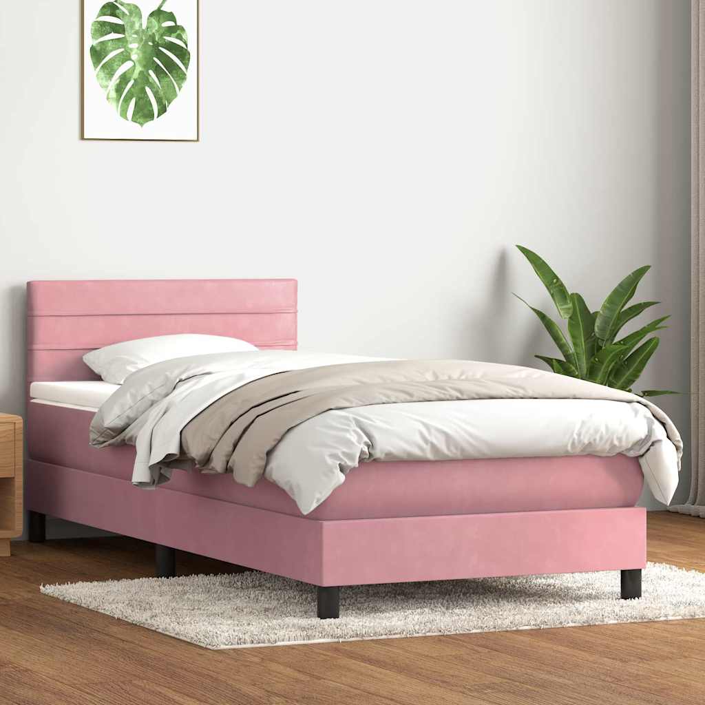 vidaXL Pat box spring cu saltea, roz, 80x210 cm, catifea