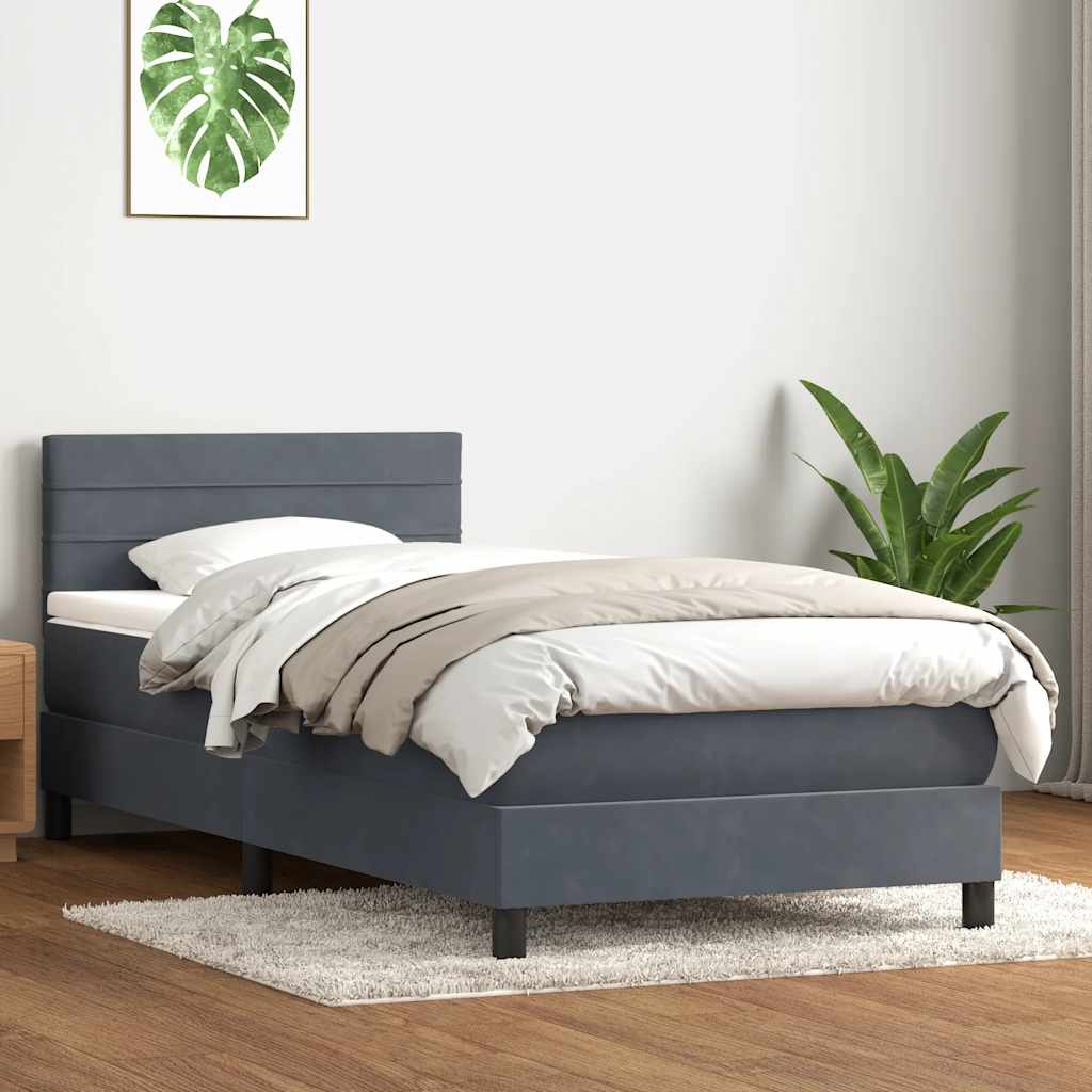 vidaXL Pat box spring cu saltea, gri închis, 100x210 cm, catifea