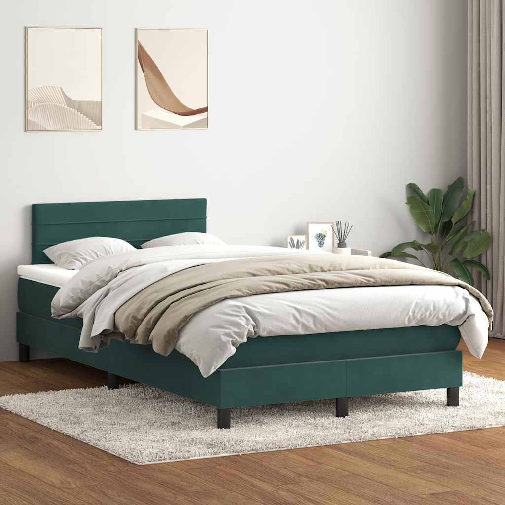 vidaXL Boxspringbett mit Matratze Dunkelgrün 120x210 cm Samt