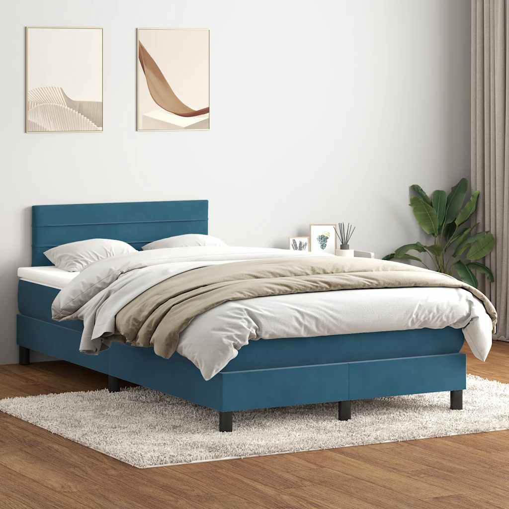 vidaXL Pat box spring cu saltea, albastru închis, 120x210 cm, catifea