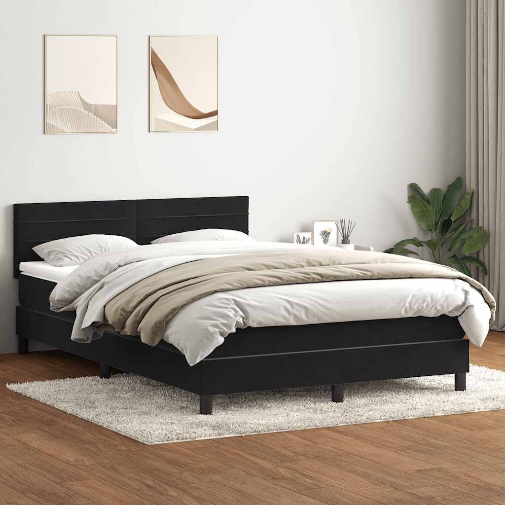 vidaXL Boxspringbett mit Matratze Schwarz 140x210 cm Samt