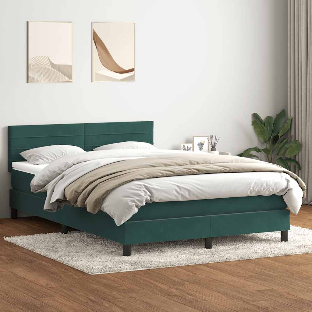 vidaXL Pat box spring cu saltea, Verde închis, 140x210 cm, catifea