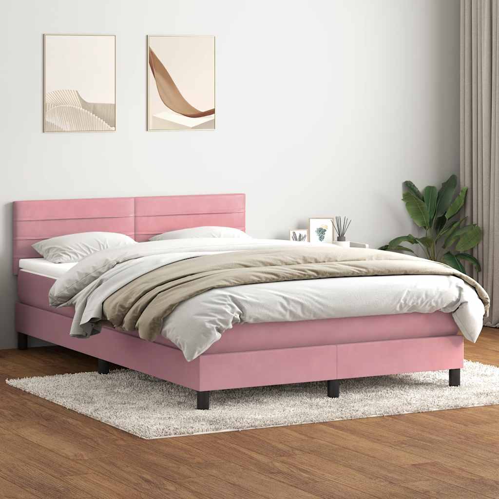 vidaXL Boxspringbett mit Matratze Rosa 140x210 cm Samt