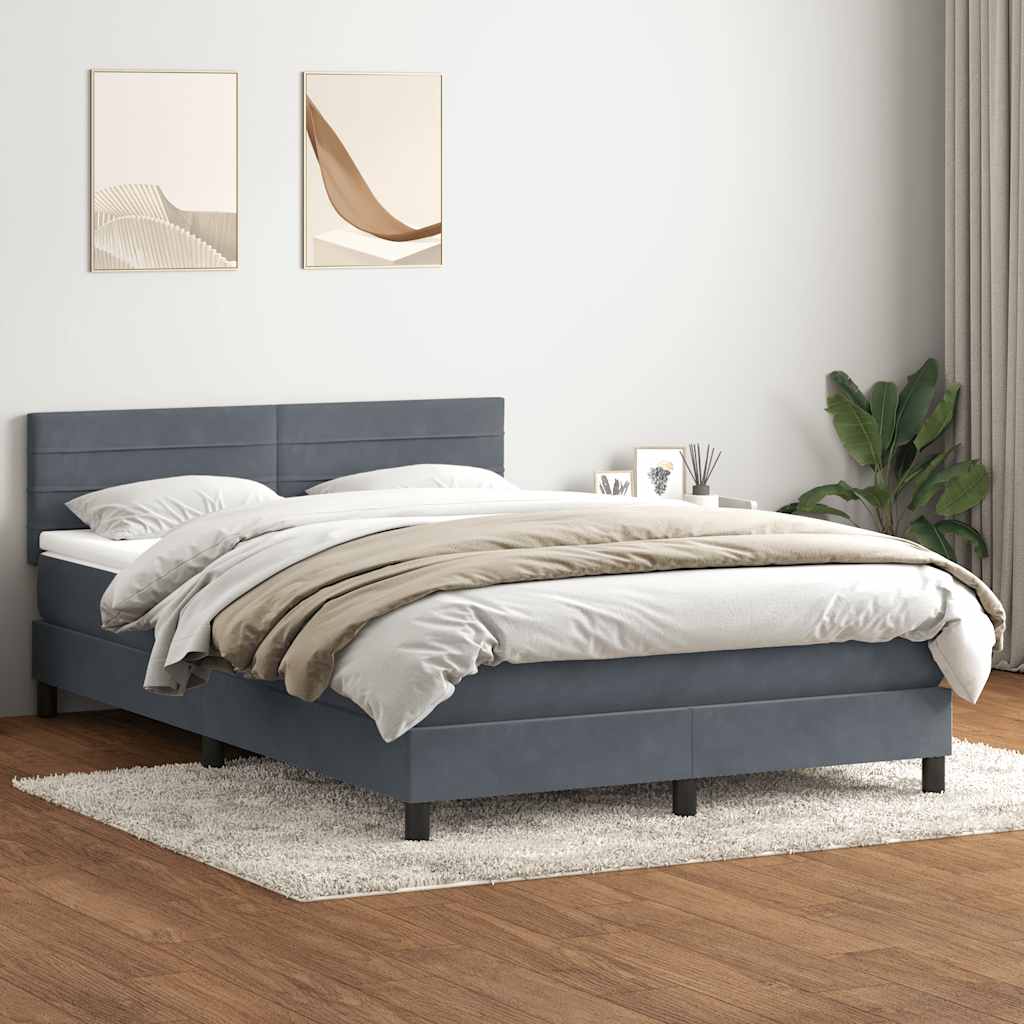 vidaXL Pat box spring cu saltea, gri închis, 160x210 cm, catifea