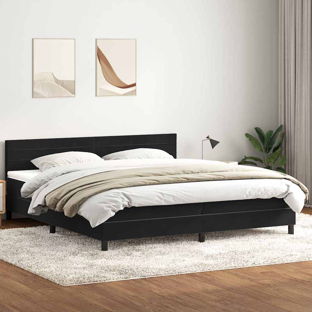 vidaXL Pat box spring cu saltea, negru, 180x210 cm, catifea