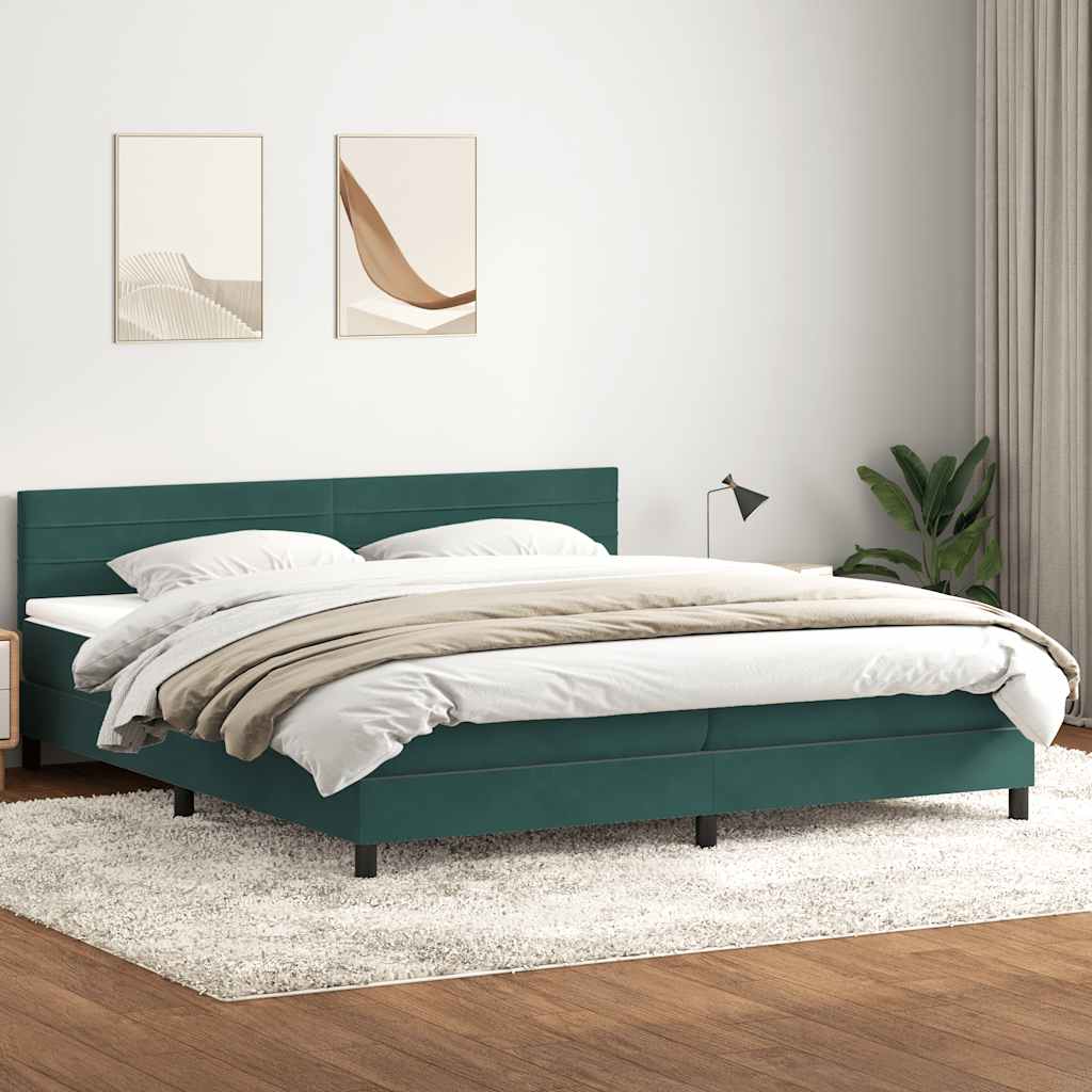 Box spring postel s matrací tmavě zelená 180x210 cm samet