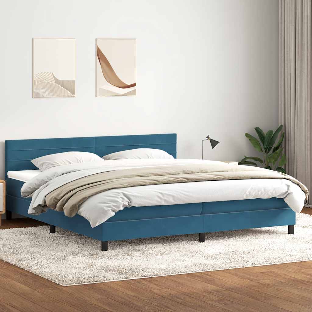 vidaXL Boxspringbett mit Matratze Dunkelblau 180x210 cm Samt