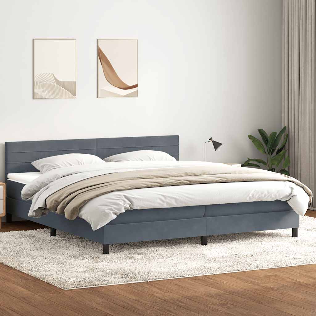 vidaXL Pat box spring cu saltea, gri închis, 200x210 cm, catifea