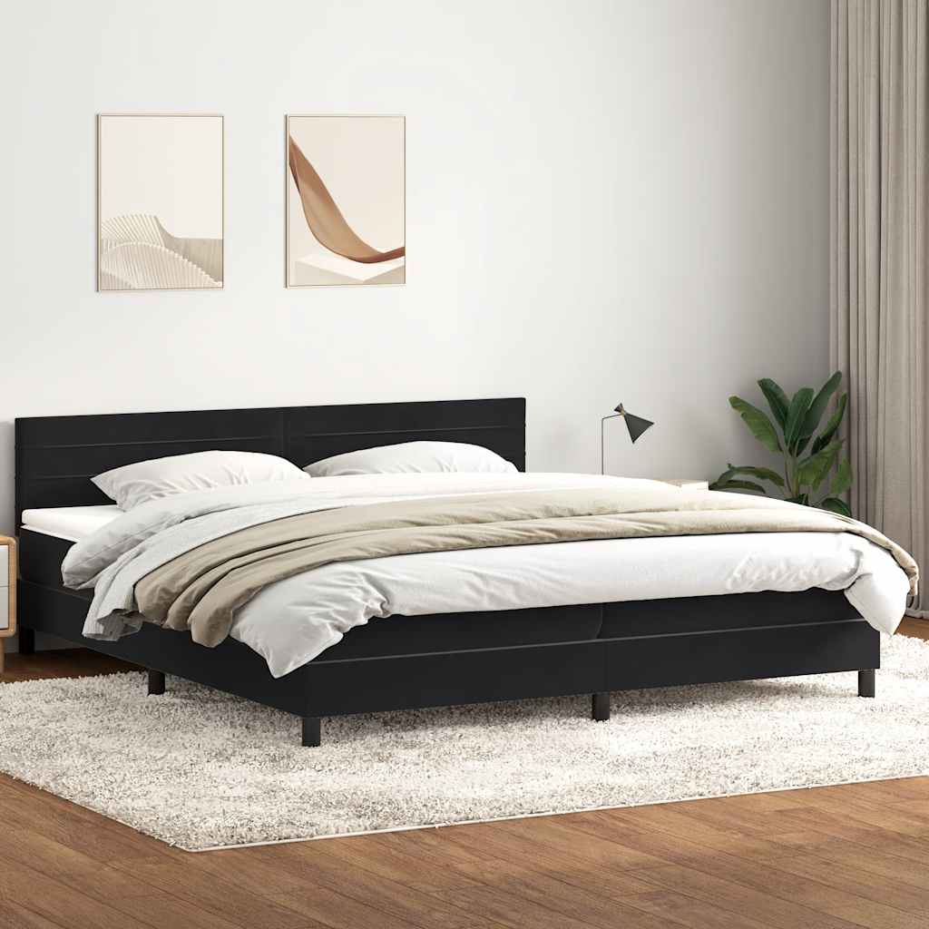 vidaXL Pat box spring cu saltea, negru, 200x210 cm, catifea