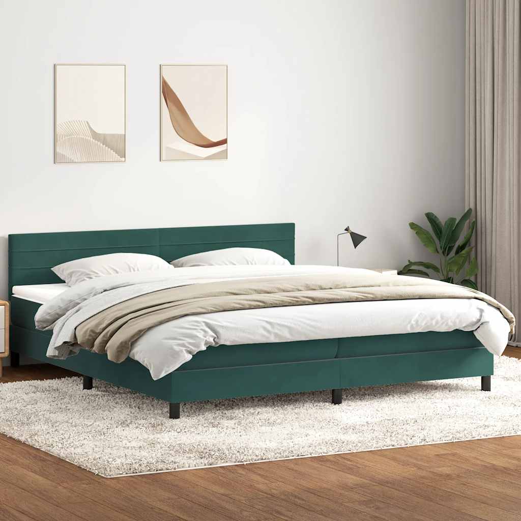 vidaXL Boxspringbett mit Matratze Dunkelgrün 200x210 cm Samt