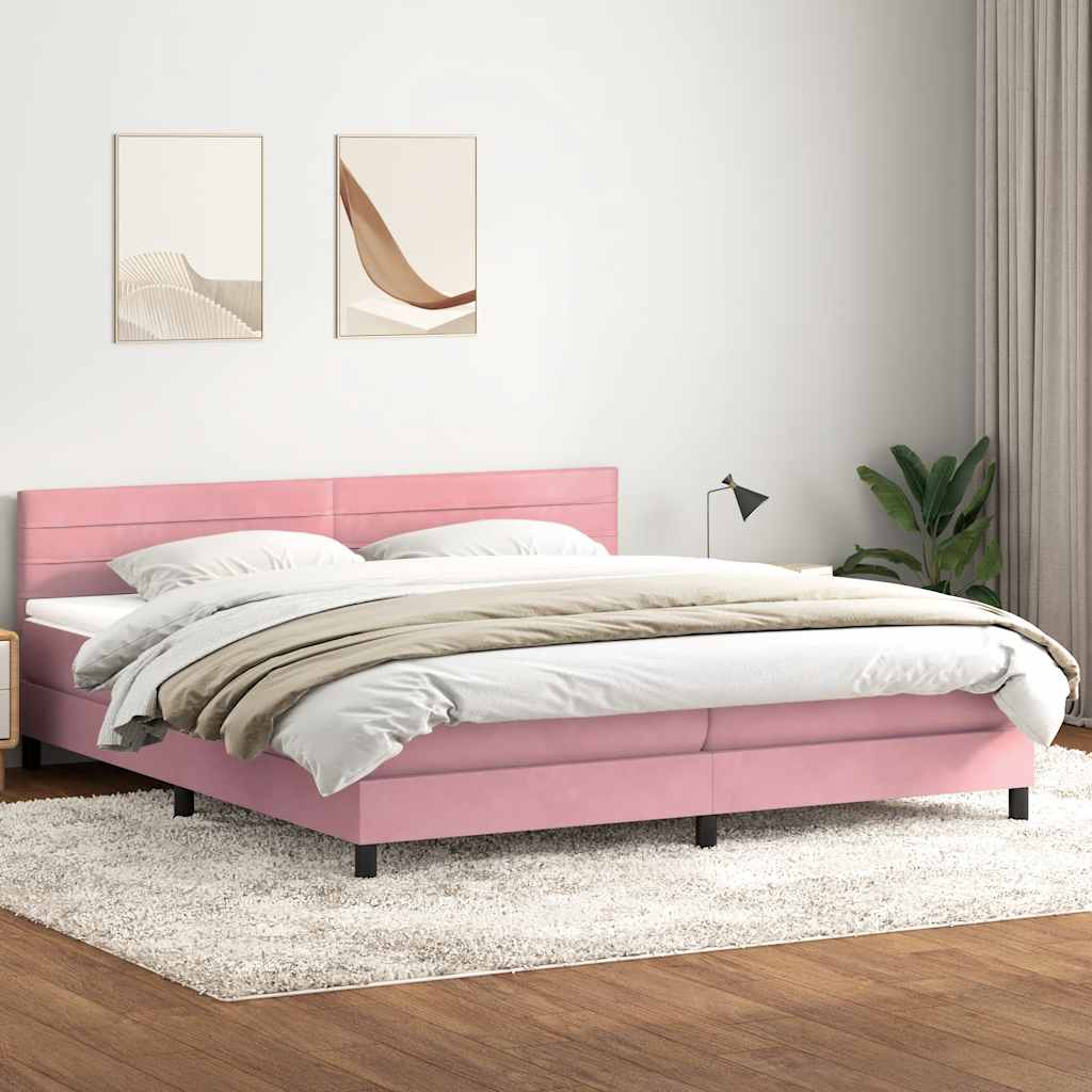 vidaXL Pat box spring cu saltea, roz, 200x210 cm, catifea