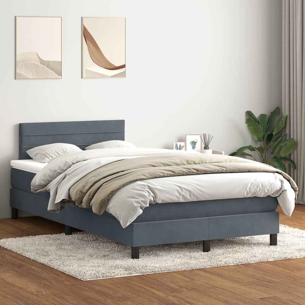 vidaXL Pat box spring cu saltea, gri închis, 120x220 cm, catifea