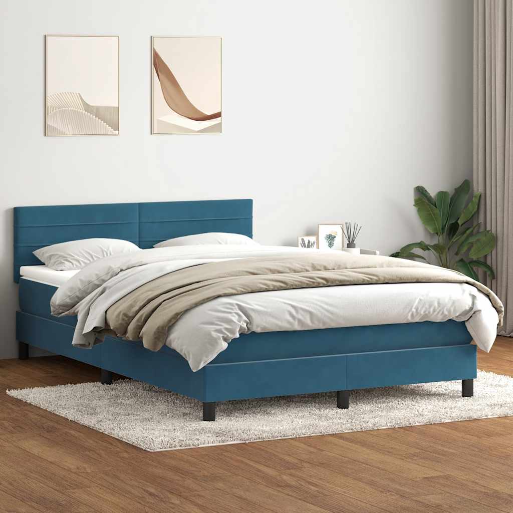 vidaXL Pat box spring cu saltea, albastru închis, 140x220 cm, catifea