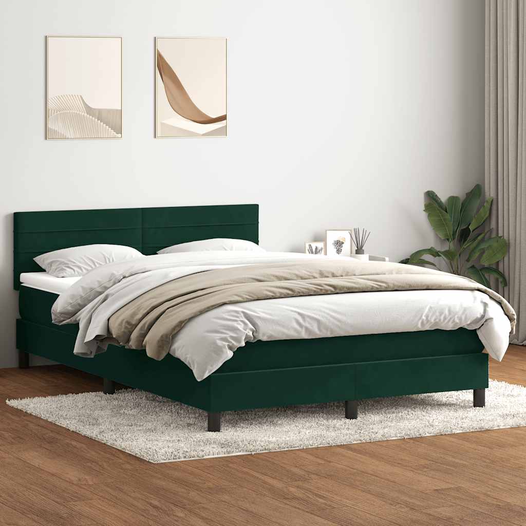 vidaXL Boxspringbett mit Matratze Dunkelgrün 160x220 cm Samt