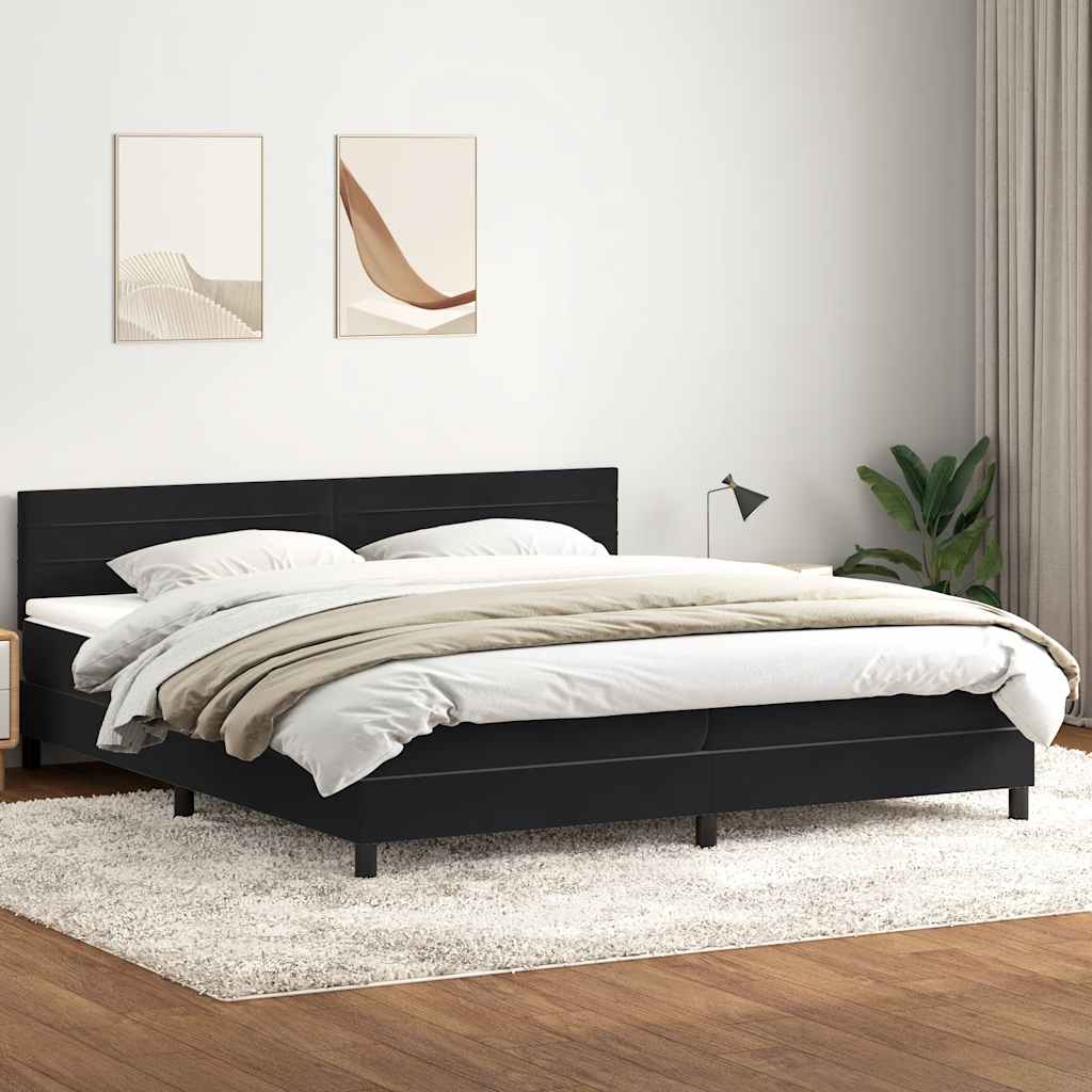 vidaXL Pat box spring cu saltea, negru, 180x220 cm, catifea