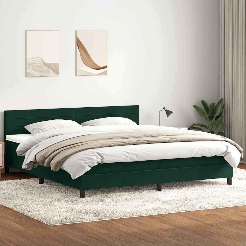 vidaXL Boxspringbett mit Matratze Dunkelgrün 180x220 cm Samt