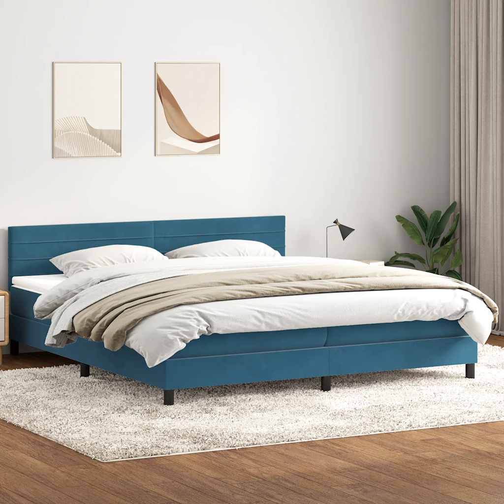 vidaXL Boxspringbett mit Matratze Dunkelblau 200x220 cm Samt