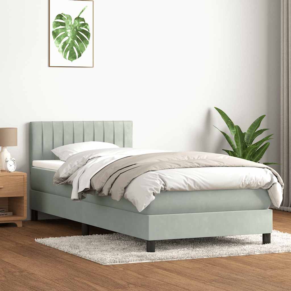 vidaXL Boxspring met matras fluweel lichtgrijs 80x210 cm afbeelding