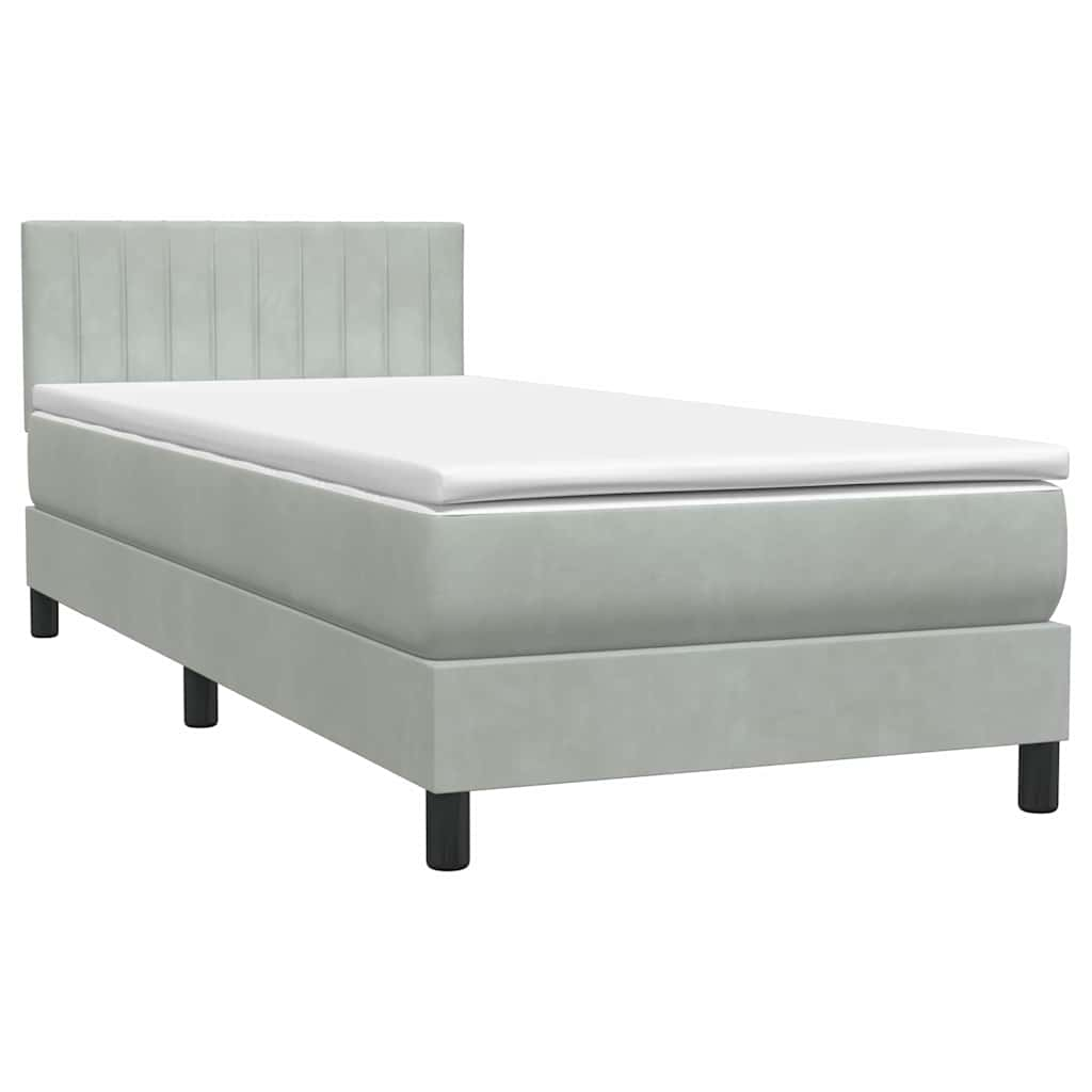 vidaXL Box Spring postelja z vzmetnico Svetlo siva 90x210 cm Velvet