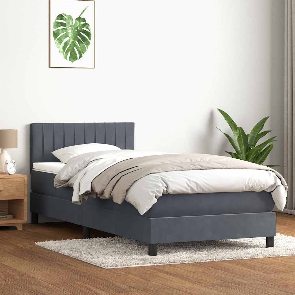 vidaXL Posteľný rám boxspring s matracom tmavosivý 90x210 cm zamat
