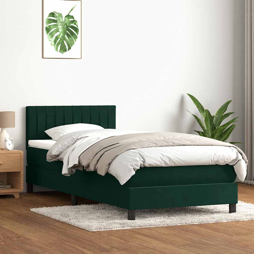 Thumbnail - vidaXL Boxspringbett mit Matratze Dunkelgrün 90x210 cm Samt
