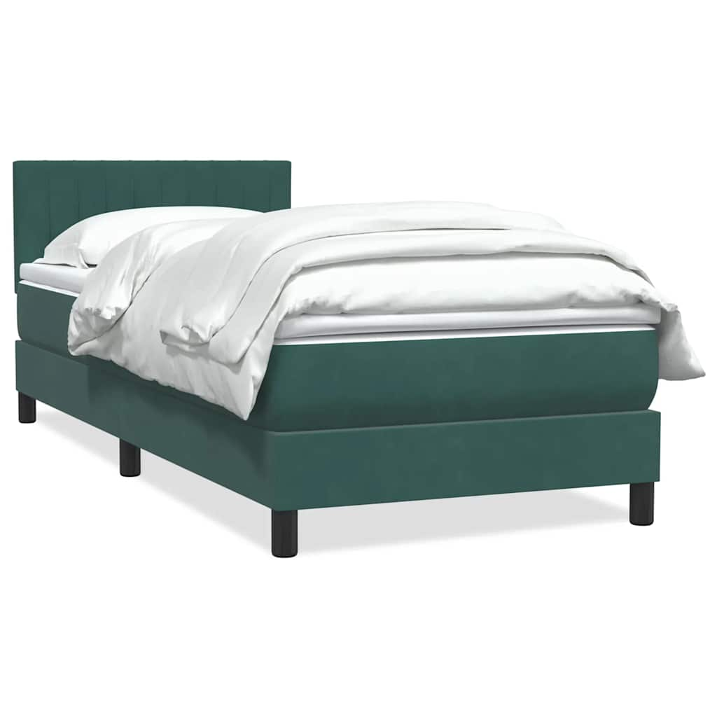 vidaXL Pat box spring cu saltea, verde închis, 90x210 cm, catifea