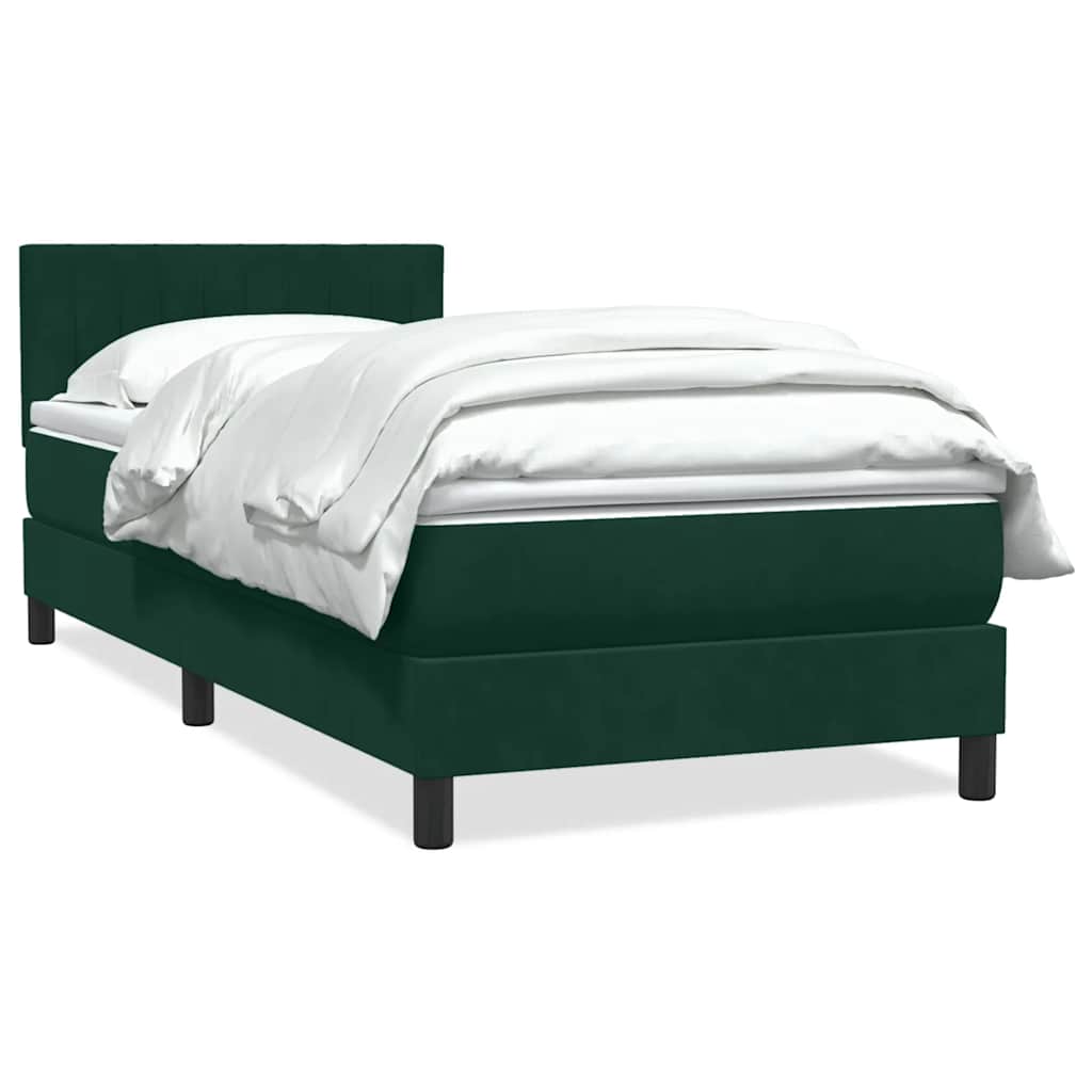 vidaXL Pat box spring cu saltea, verde închis, 90x210 cm, catifea