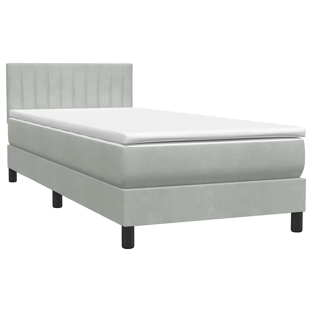 vidaXL Box spring postelja z vzmetnico svetlo siva 100x210 cm žamet