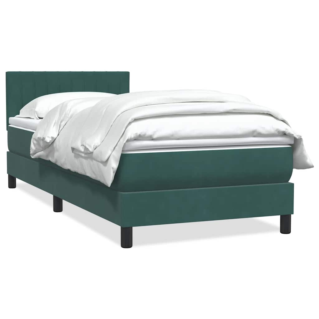 vidaXL Pat box spring cu saltea, verde închis, 100x210 cm, catifea