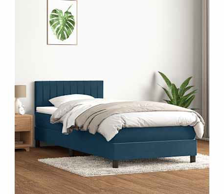 vidaXL Boxspring met matras fluweel donkerblauw 100x210 cm