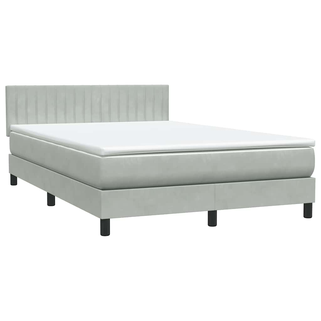 vidaXL Box spring postelja z vzmetnico svetlo siva 140x210 cm žamet