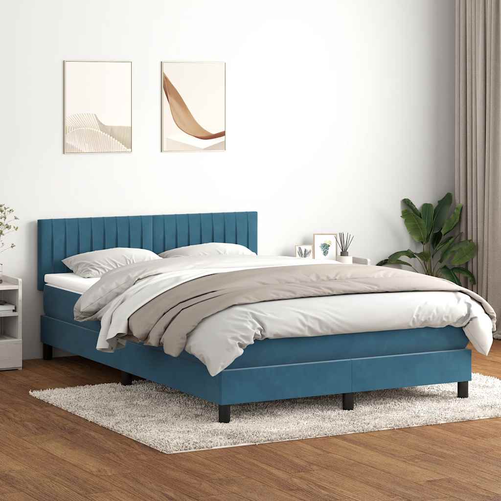Thumbnail - vidaXL Boxspringbett mit Matratze Dunkelblau 140x210 cm Samt