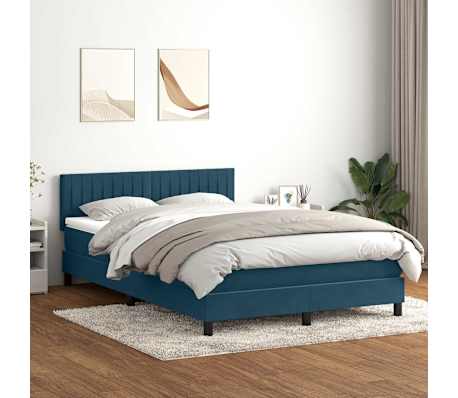 vidaXL Sommier &agrave; lattes de lit et matelas bleu fonc&eacute; 140x210cm velours