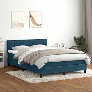 vidaXL Sommier &agrave; lattes de lit et matelas bleu fonc&eacute; 140x210cm velours