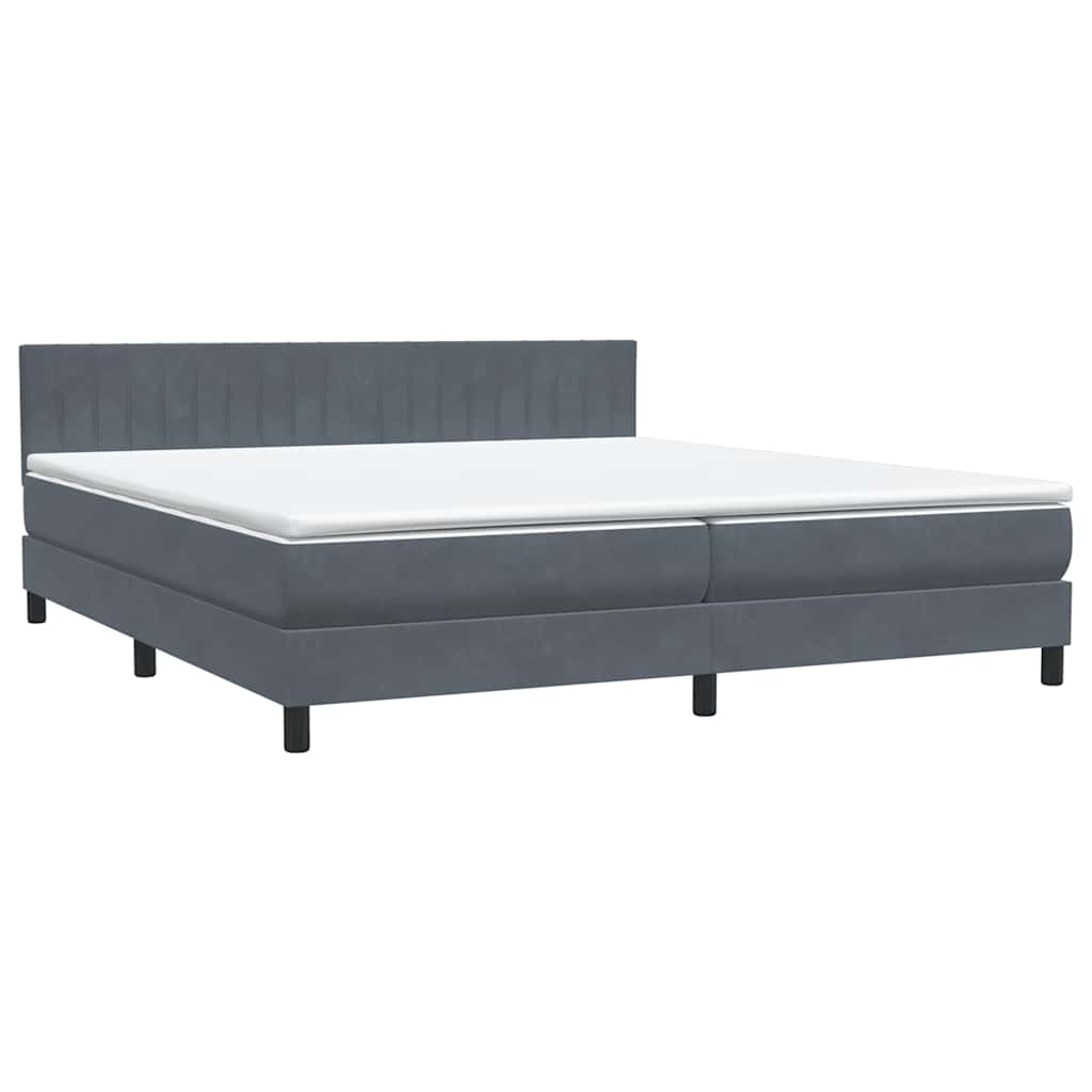 vidaXL Box spring postelja z vzmetnico temno siva 180x210 cm žamet