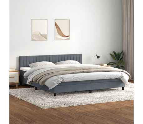 vidaXL Boxspringbett mit Matratze Dunkelgrau 180x210 cm Samt