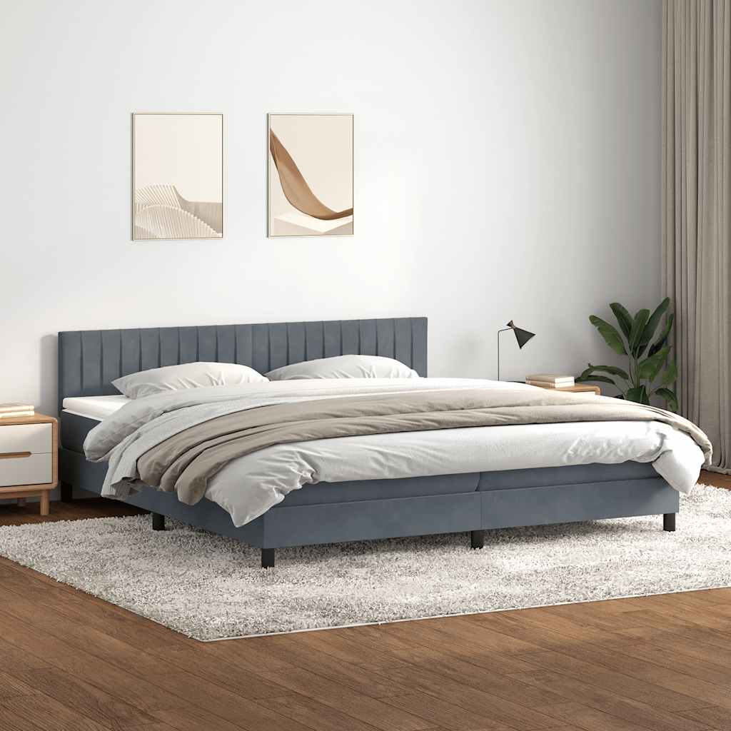 vidaXL Pat box spring cu saltea, gri închis, 200x210 cm, catifea