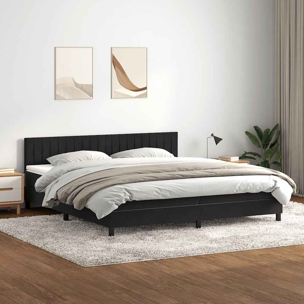 vidaXL Pat box spring cu saltea, negru, 200x210 cm, catifea