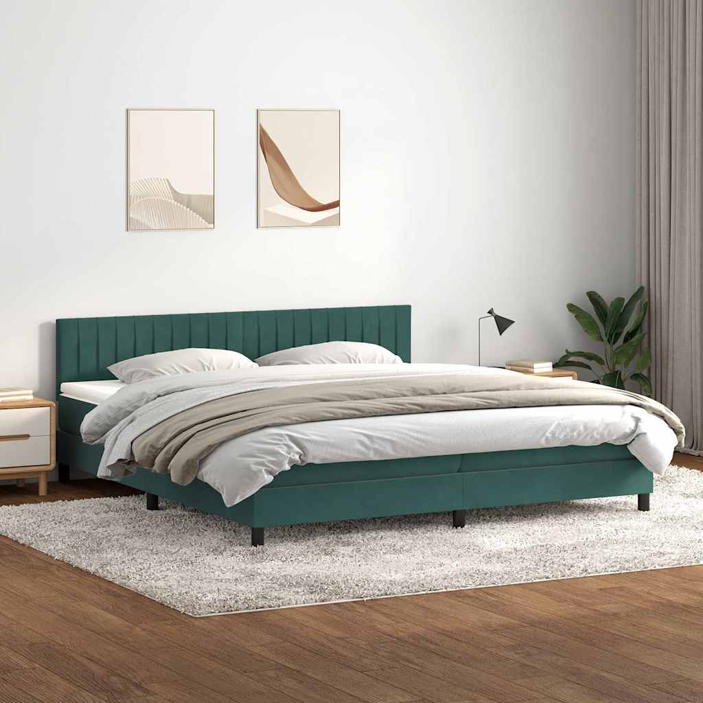 vidaXL Pat box spring cu saltea, verde închis, 200x210 cm, catifea