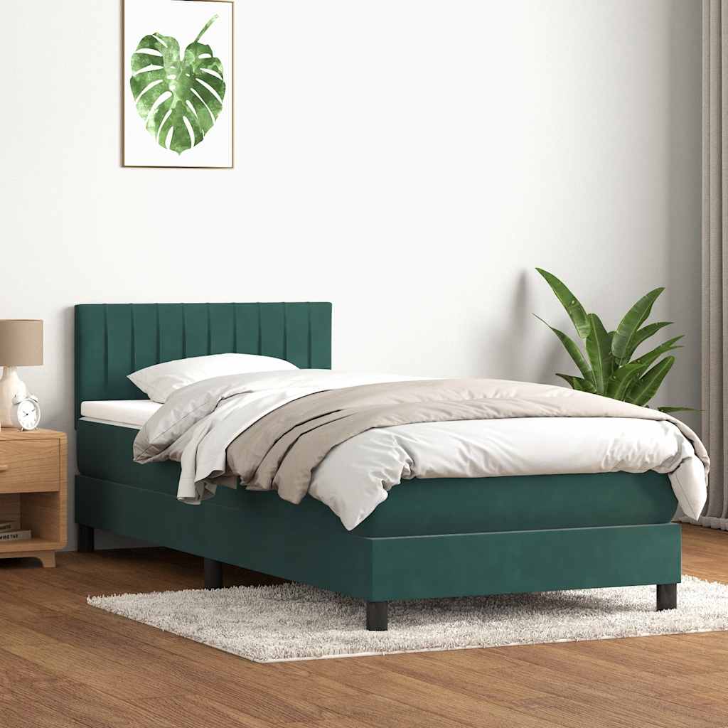 Thumbnail - vidaXL Boxspringbett mit Matratze Dunkelgrün 80x220 cm Samt