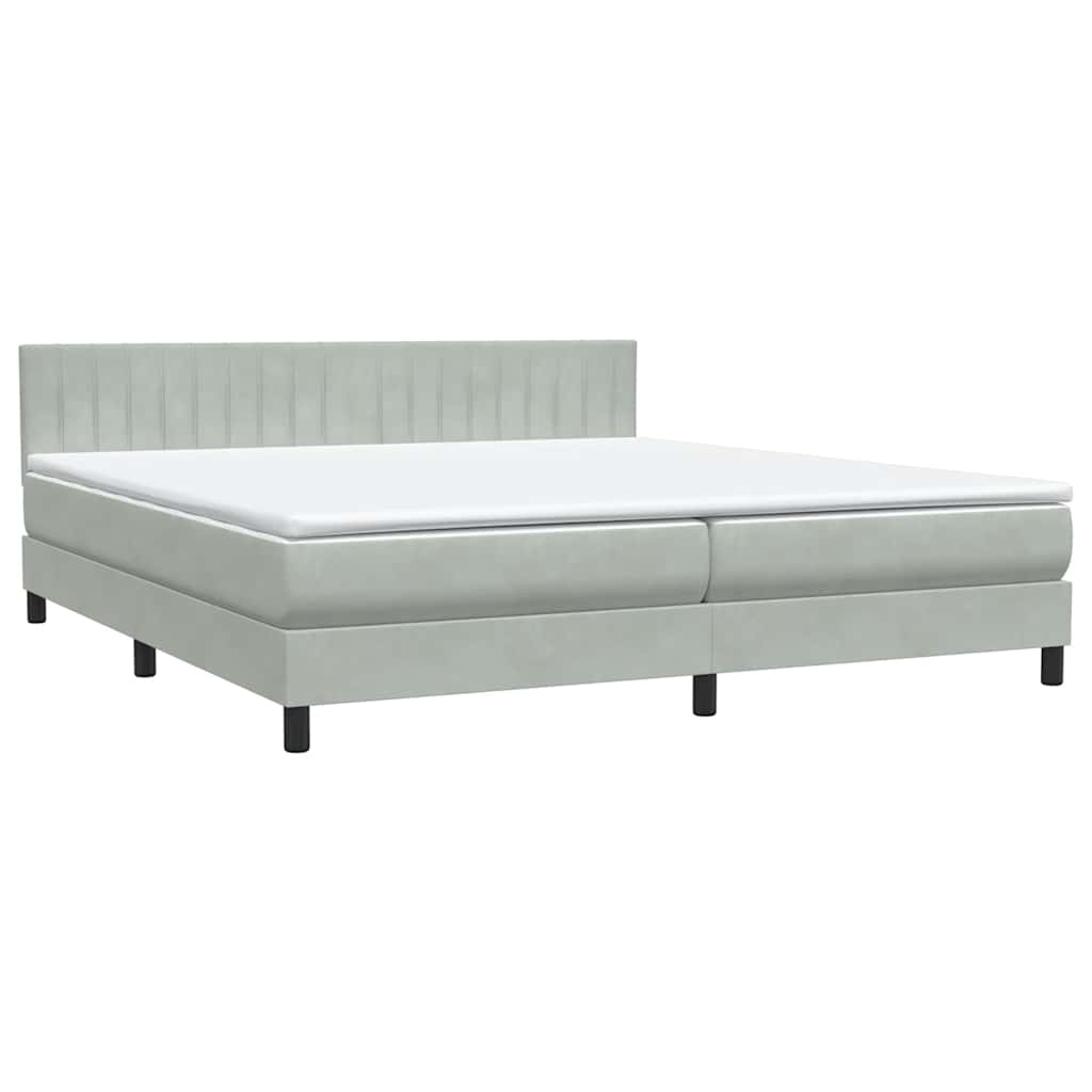 vidaXL Box Spring postelja z vzmetnico svetlo siva 180x220 cm žametna