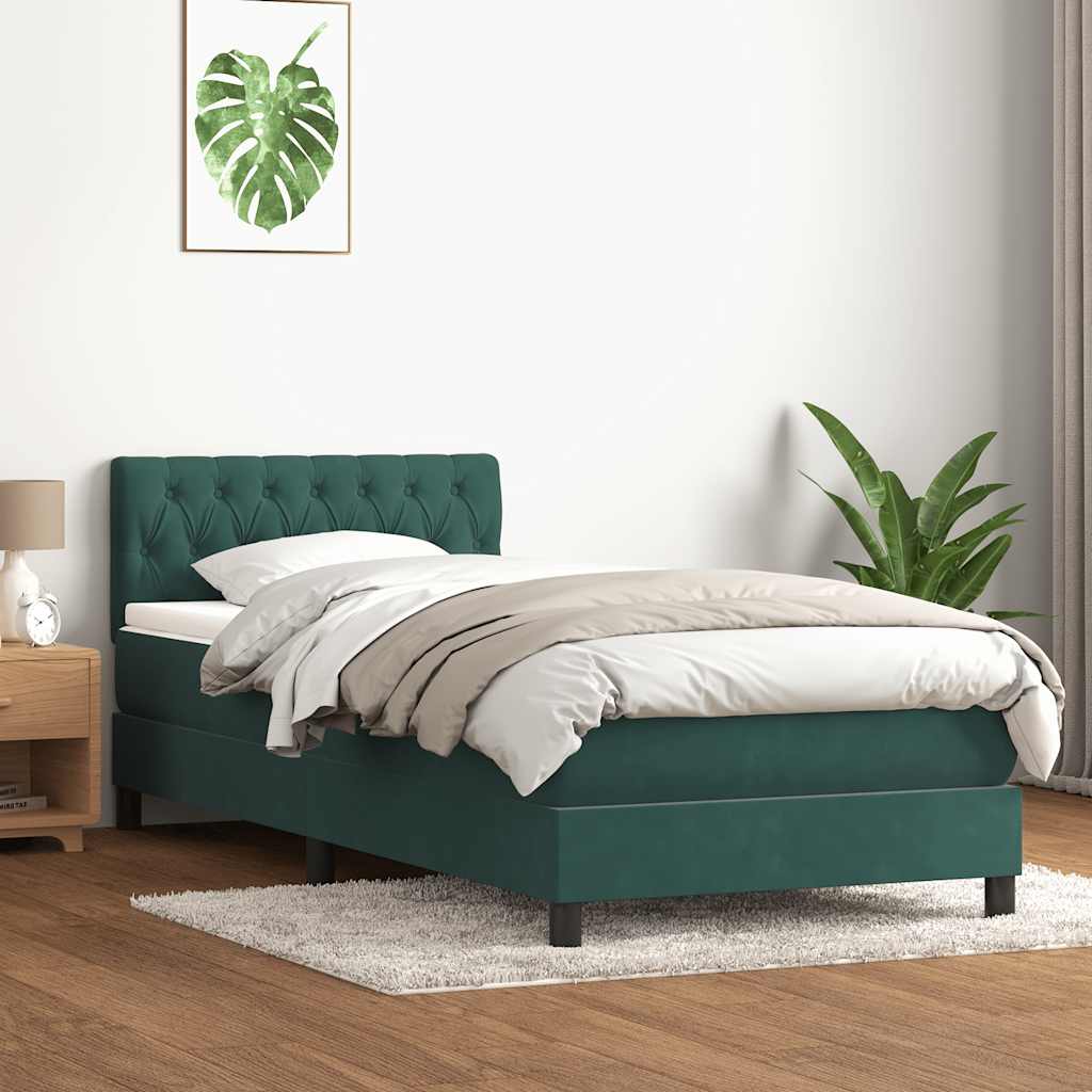 Box spring postel s matrací tmavě zelená 80x210 cm samet