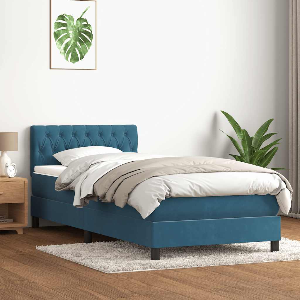 vidaXL Pat box spring cu saltea, albastru închis, 80x210 cm, catifea