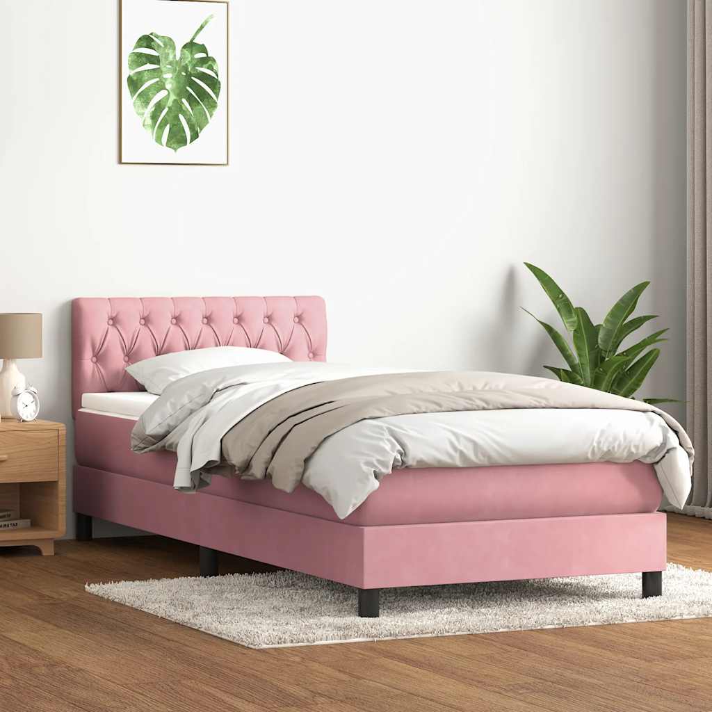 vidaXL Boxspringbett mit Matratze Rosa 90x210 cm Samt