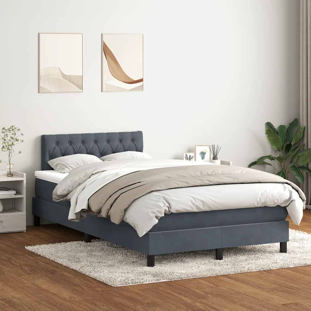 vidaXL Pat box spring cu saltea, gri închis, 120x210 cm, catifea