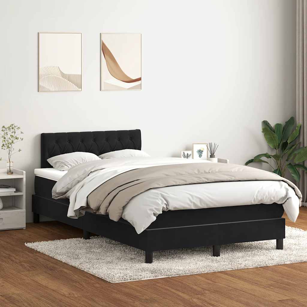 vidaXL Pat box spring cu saltea, negru, 120x210 cm, catifea