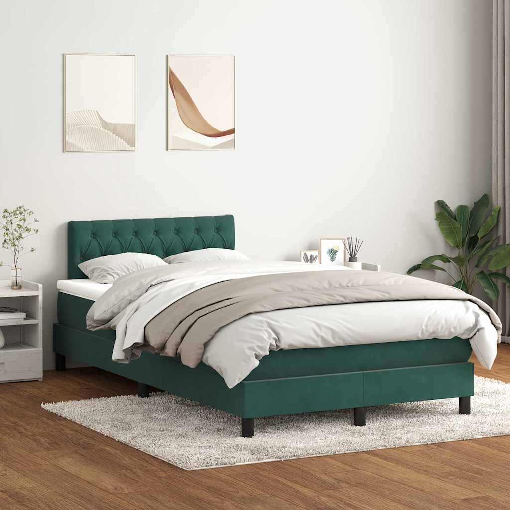 vidaXL Pat box spring cu saltea, verde închis, 120x210 cm, catifea