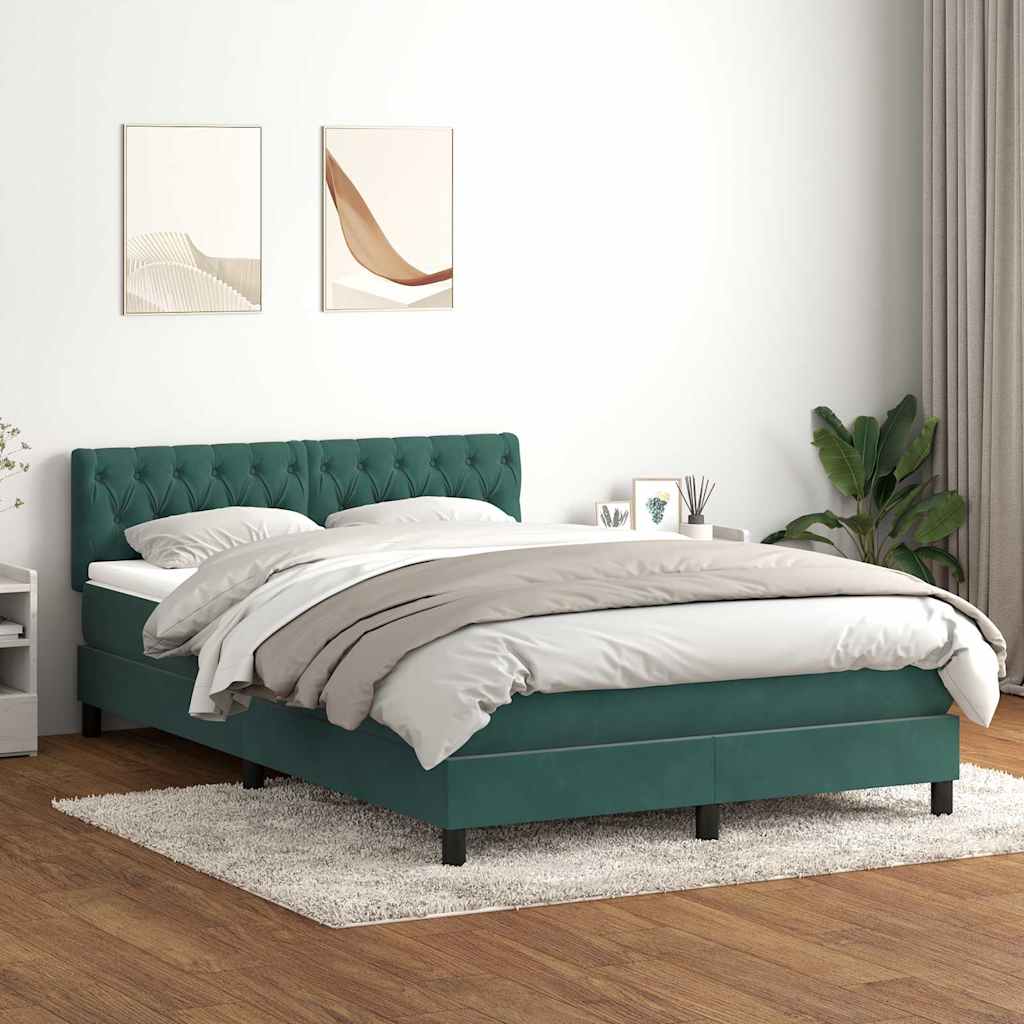 vidaXL Pat box spring cu saltea, Verde închis, 140x210 cm, catifea