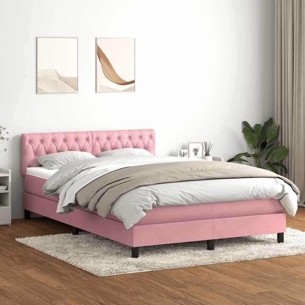 vidaXL Boxspringbett mit Matratze Rosa 160x210 cm Samt