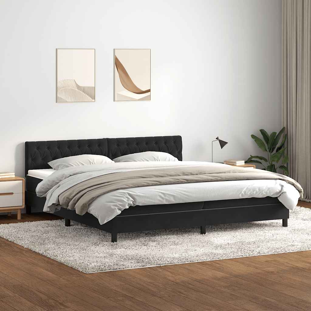 vidaXL Pat box spring cu saltea, negru, 180x210 cm, catifea